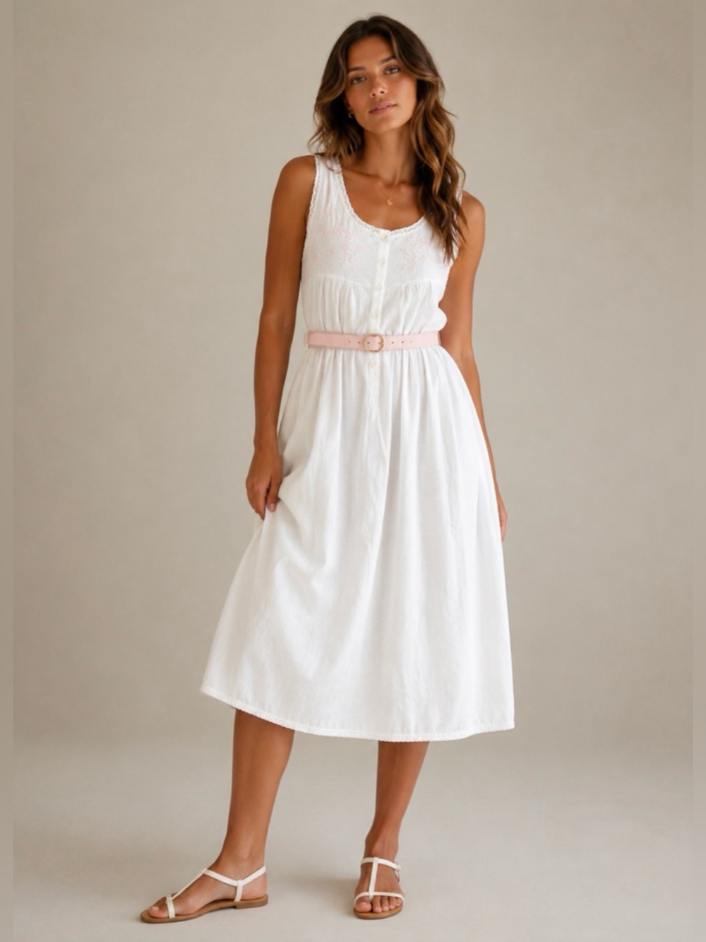 Vintage Cotton Nightie/Dress with Floral Embroidery